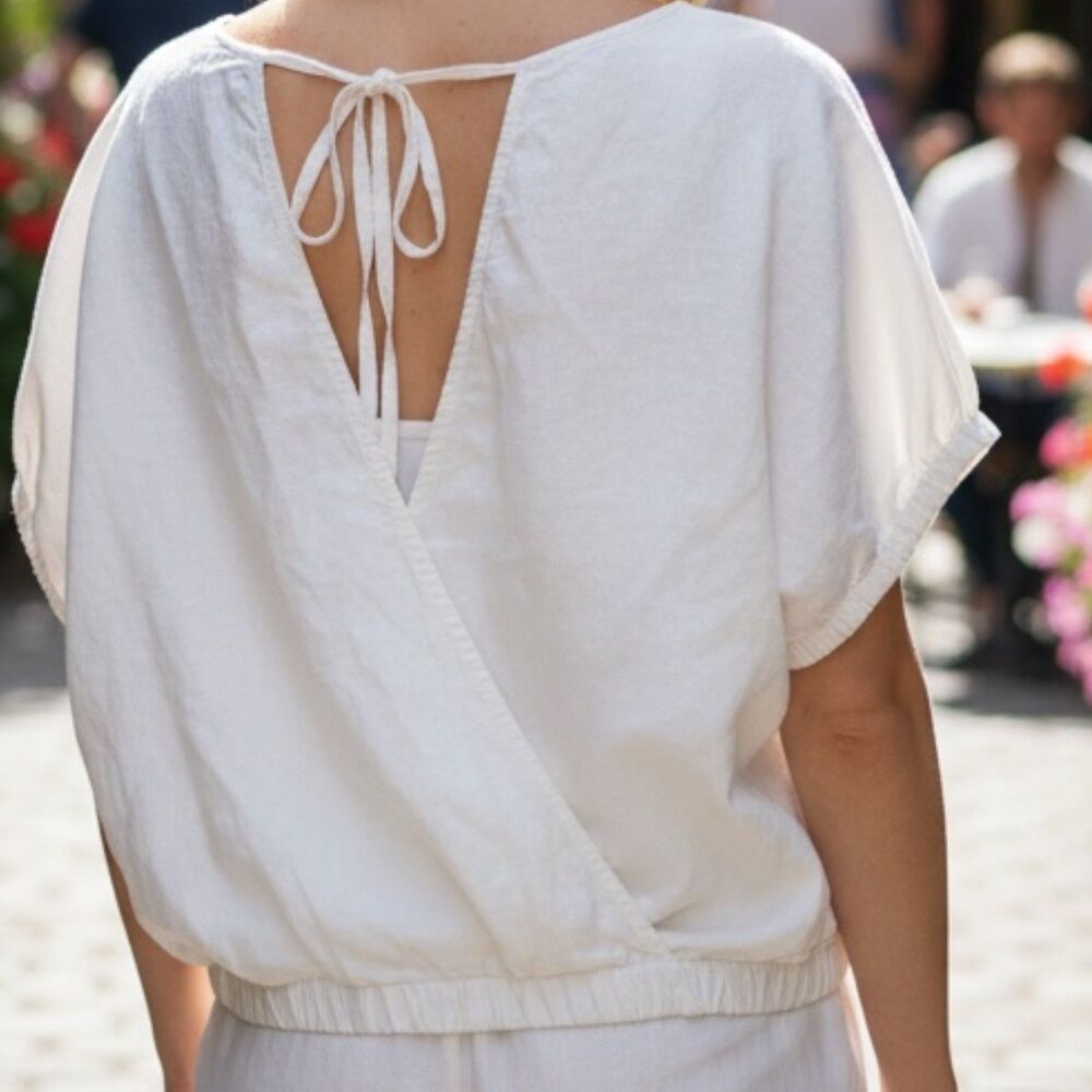 Madewell Ivory Linen Blend Open Back Tie Blouse Top Women’s Small Boho Casual